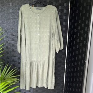 Gudrun Sjoden Green Midi Sundress with Long Cuffed Sleeves